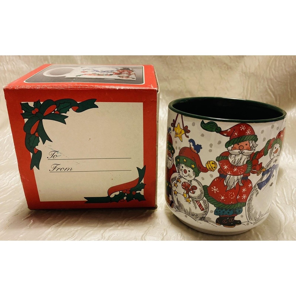 1998 Snowmen & Santa Mug Wim Schimmer Playful 11 oz In Original Box Christmas